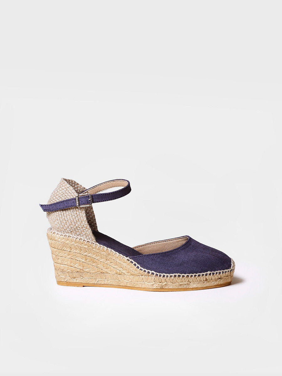 Jute wedge espadrilles with buckle - CALDES-NAVY