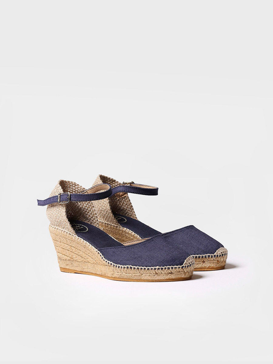 Jute wedge espadrilles with buckle - CALDES-NAVY