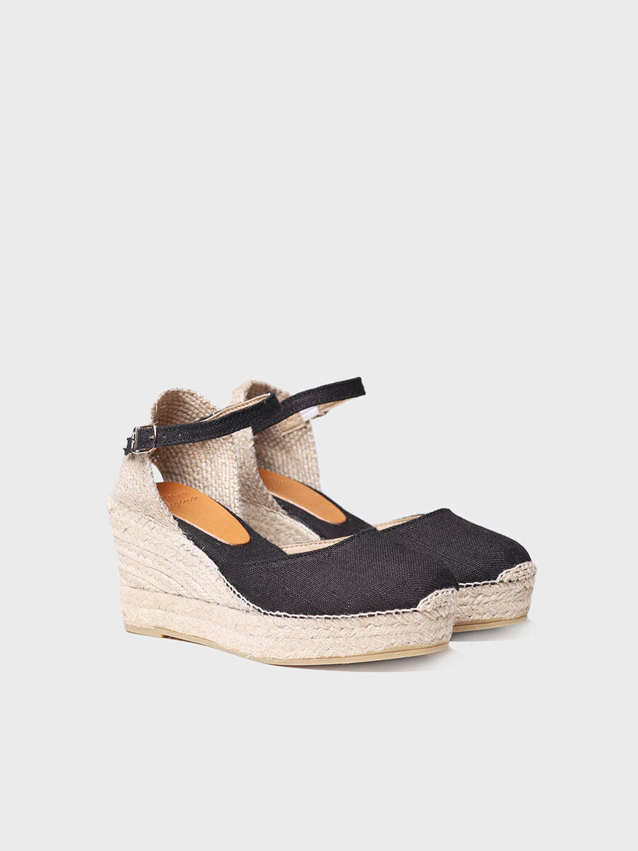 Women's linen wedge espadrilles - LAIA-NT-BLACK