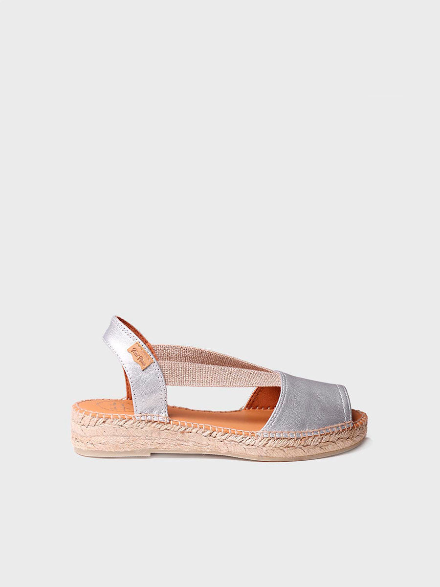 Flat leather sandal with elastics - ETNA-SILVER