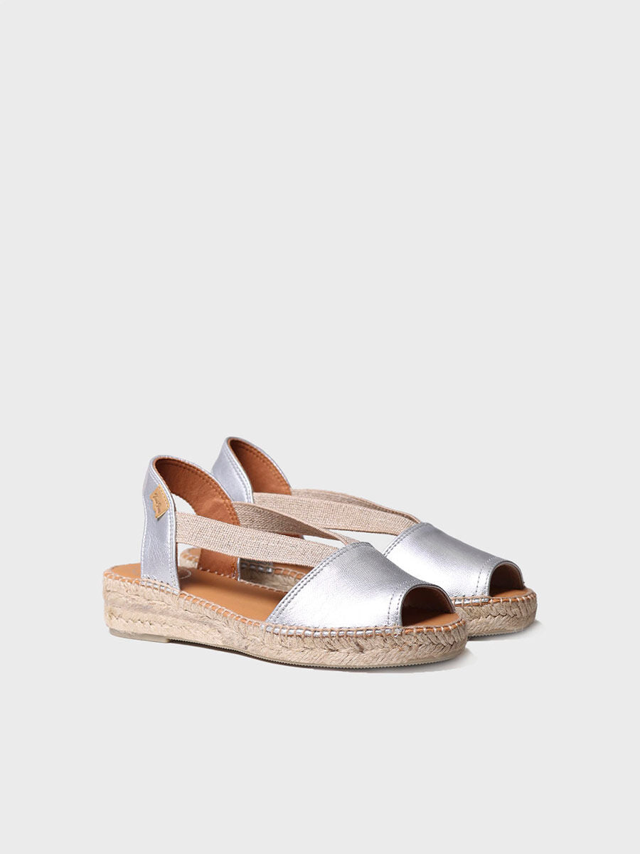 Flat leather sandal with elastics - ETNA-SILVER