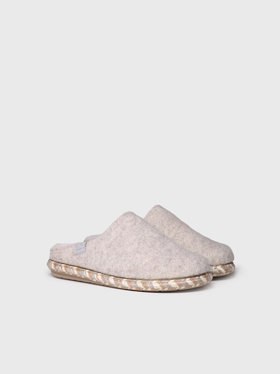 Women's Slippers in Felt in Ecru - DELI-FP-ECRU