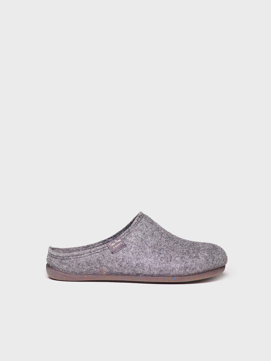 Women's clog-style slipper made from recycled felt in Grey - MONA-FR-GREY