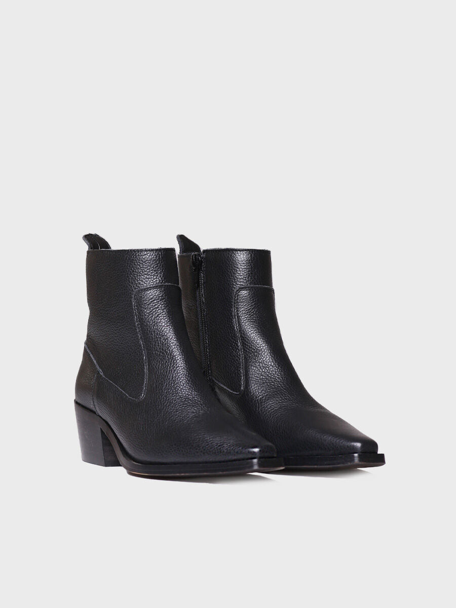 Women's Leather Ankle boot in Black - IKIA-P-BLACK