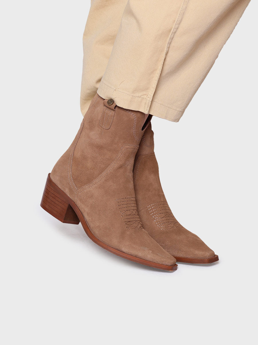 Women's Ankle boot in Suede in Coffee - IRENE-SY-COFFEE