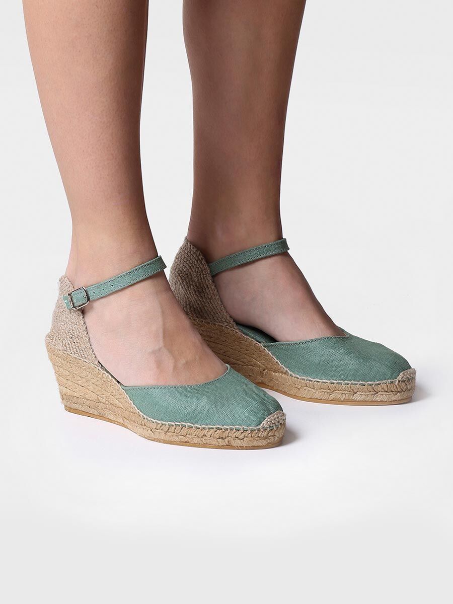 Jute wedge espadrilles with buckle - CALDES-MINT