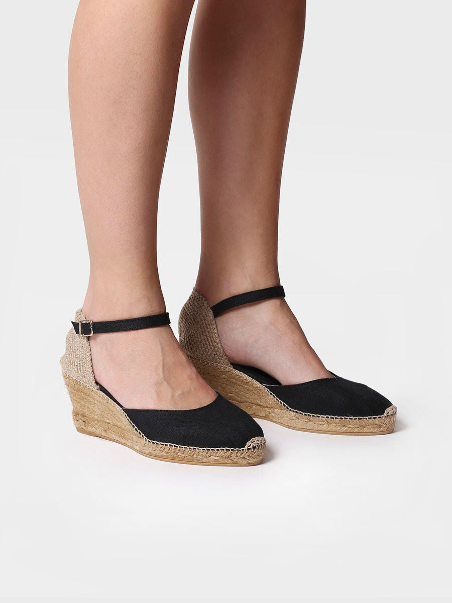 Jute wedge espadrilles with buckle - CALDES-BLACK