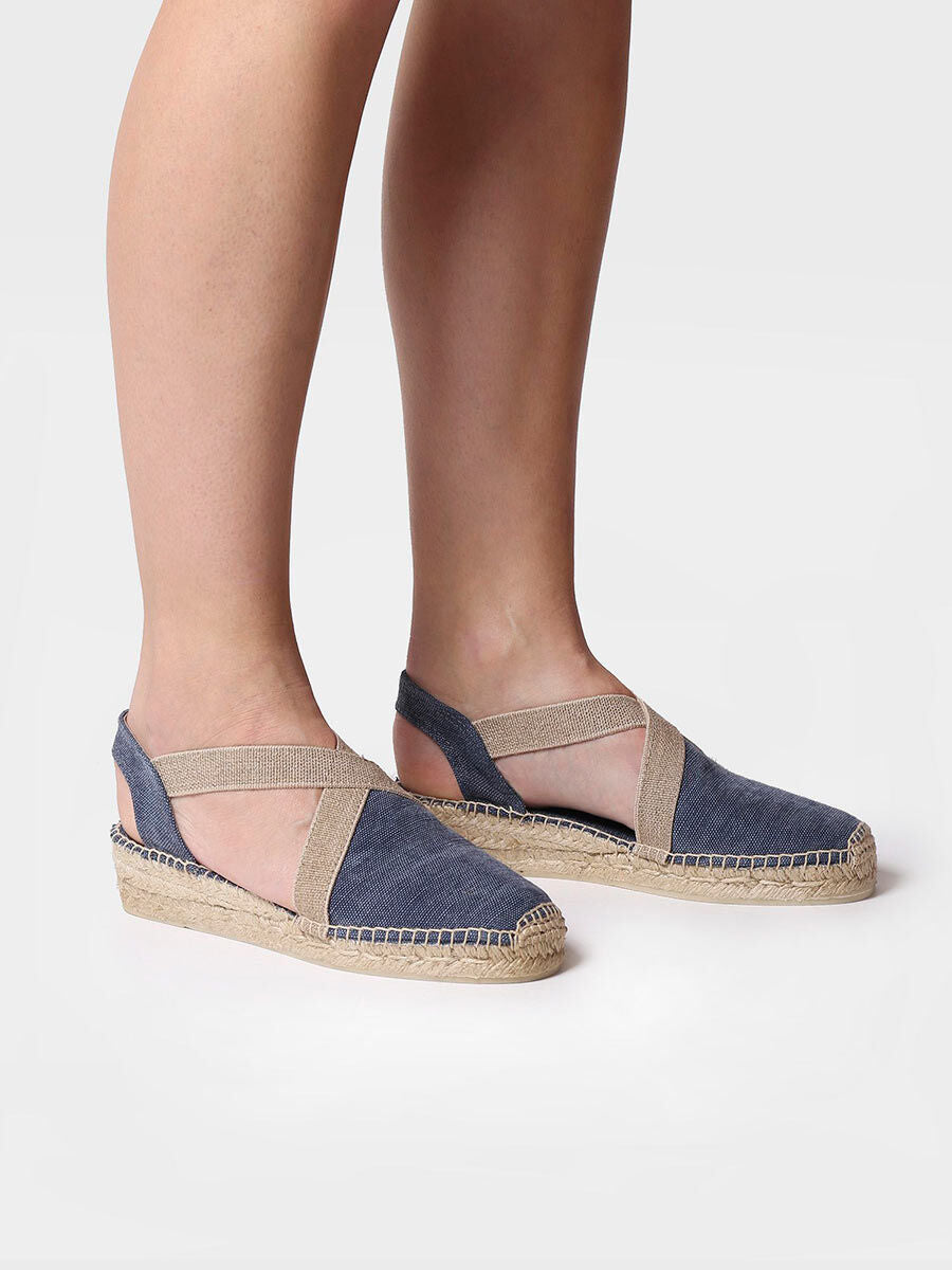 Women's flat vegan espadrilles in cotton fabric - VERDI-V-NAVY