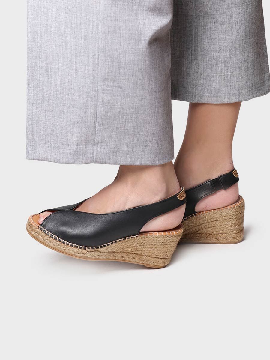 Wedge espadrilles peep toe style - LAILA-P-BLACK