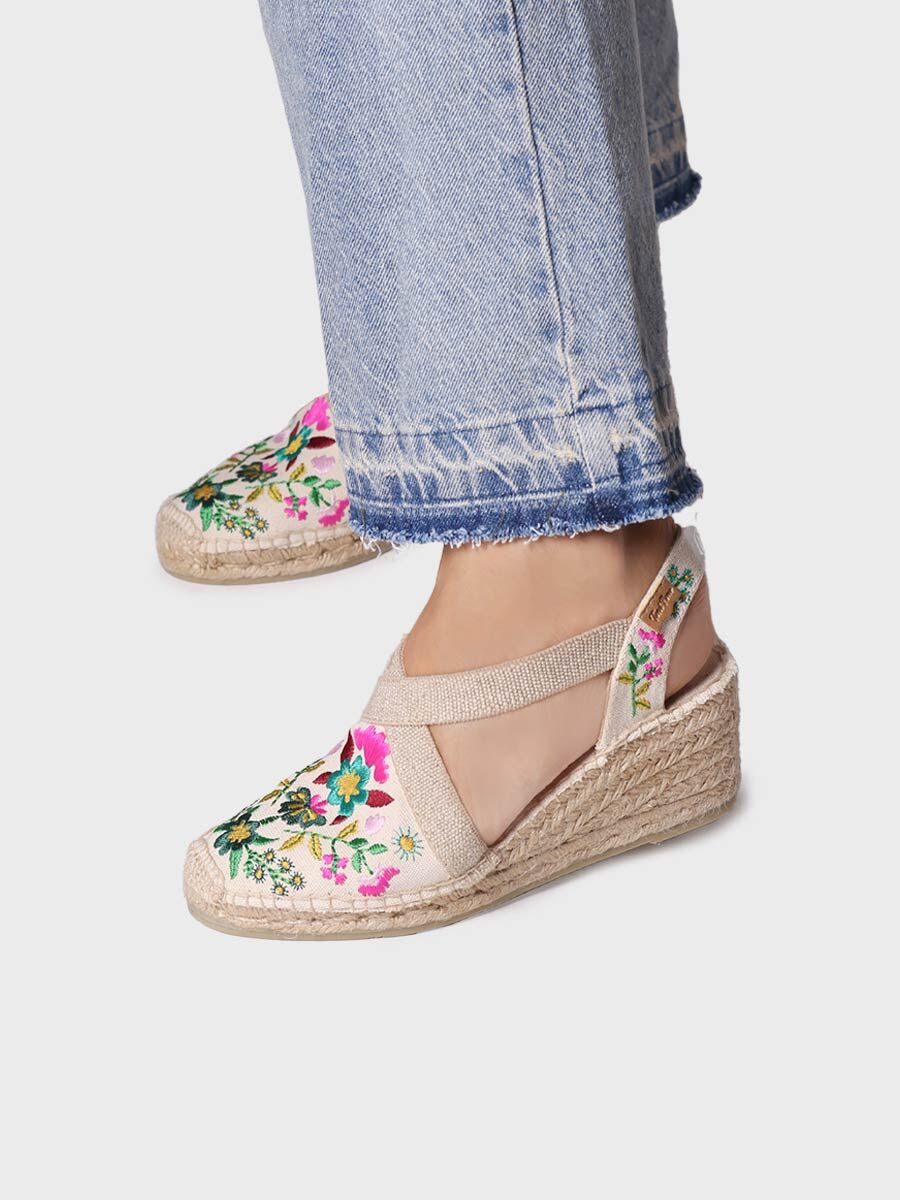 Women's wedge espadrilles with MULTIcoloured embroidery - MONTJOI-FLORAL