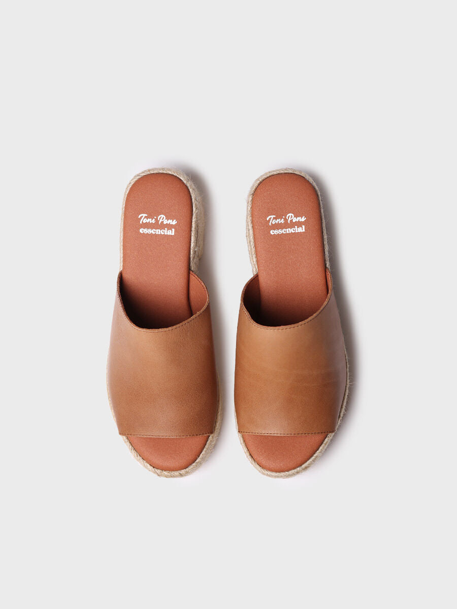 Leather espadrilles with wide heel - ANDREA-TAN