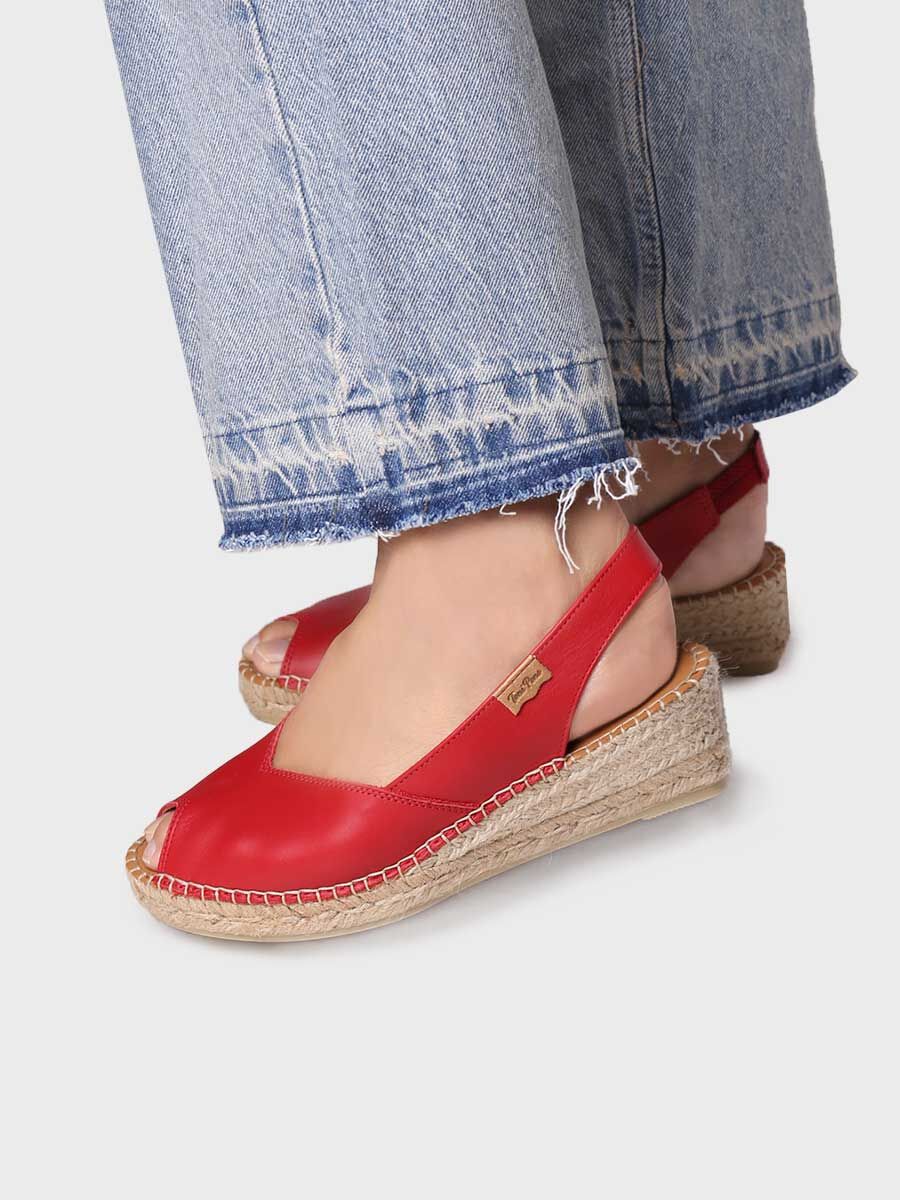 Wedge espadrilles in leather - BERNIA-P-RED