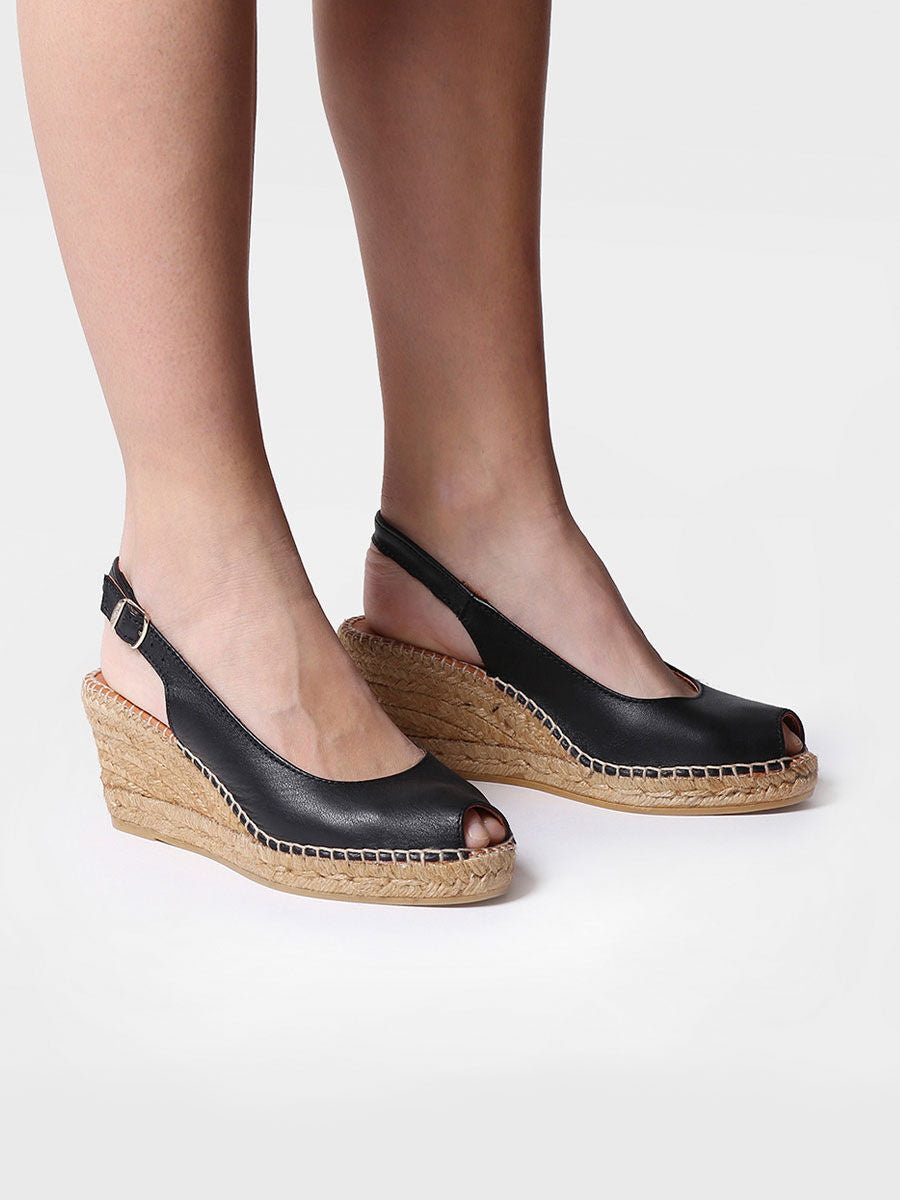 Wedge espadrilles peep toe style - CROATIA-BLACK