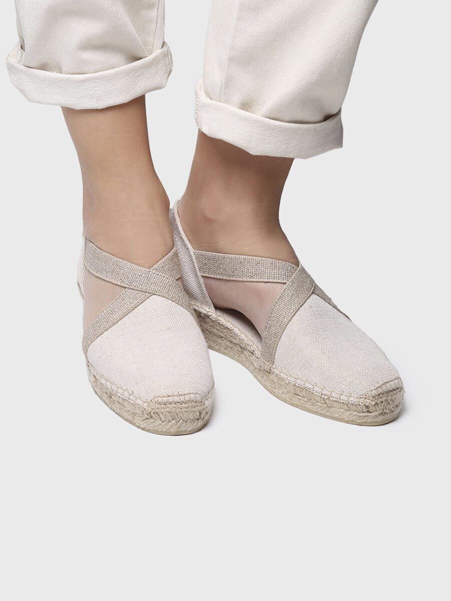 Women's flat vegan espadrilles in cotton fabric - VERDI-V-ECRU