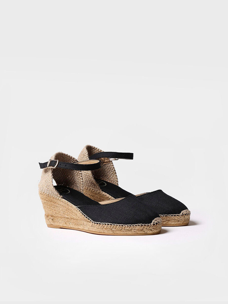 Jute wedge espadrilles with buckle - CALDES-BLACK