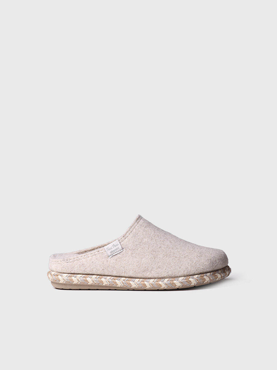 Women's Slippers in Felt in Ecru - DELI-FP-ECRU