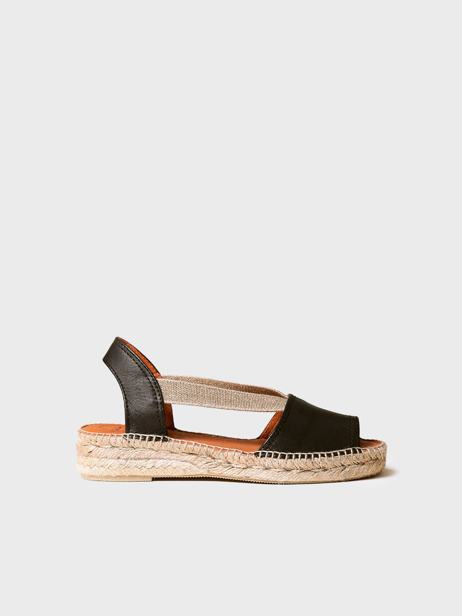 Flat leather sandal with elastics - ETNA-BLACK