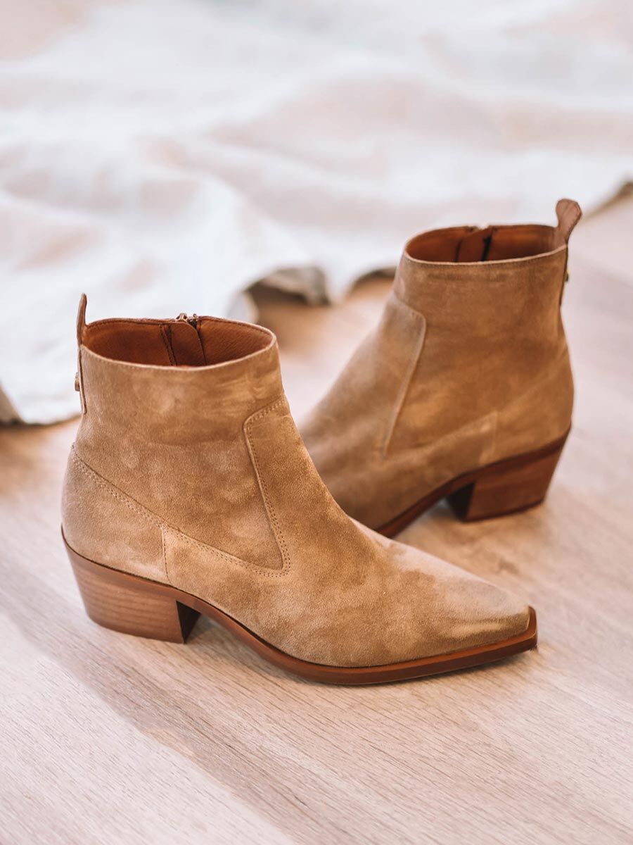 Women's Ankle boot in suede in Coffee - IKIA-SY-COFFEE