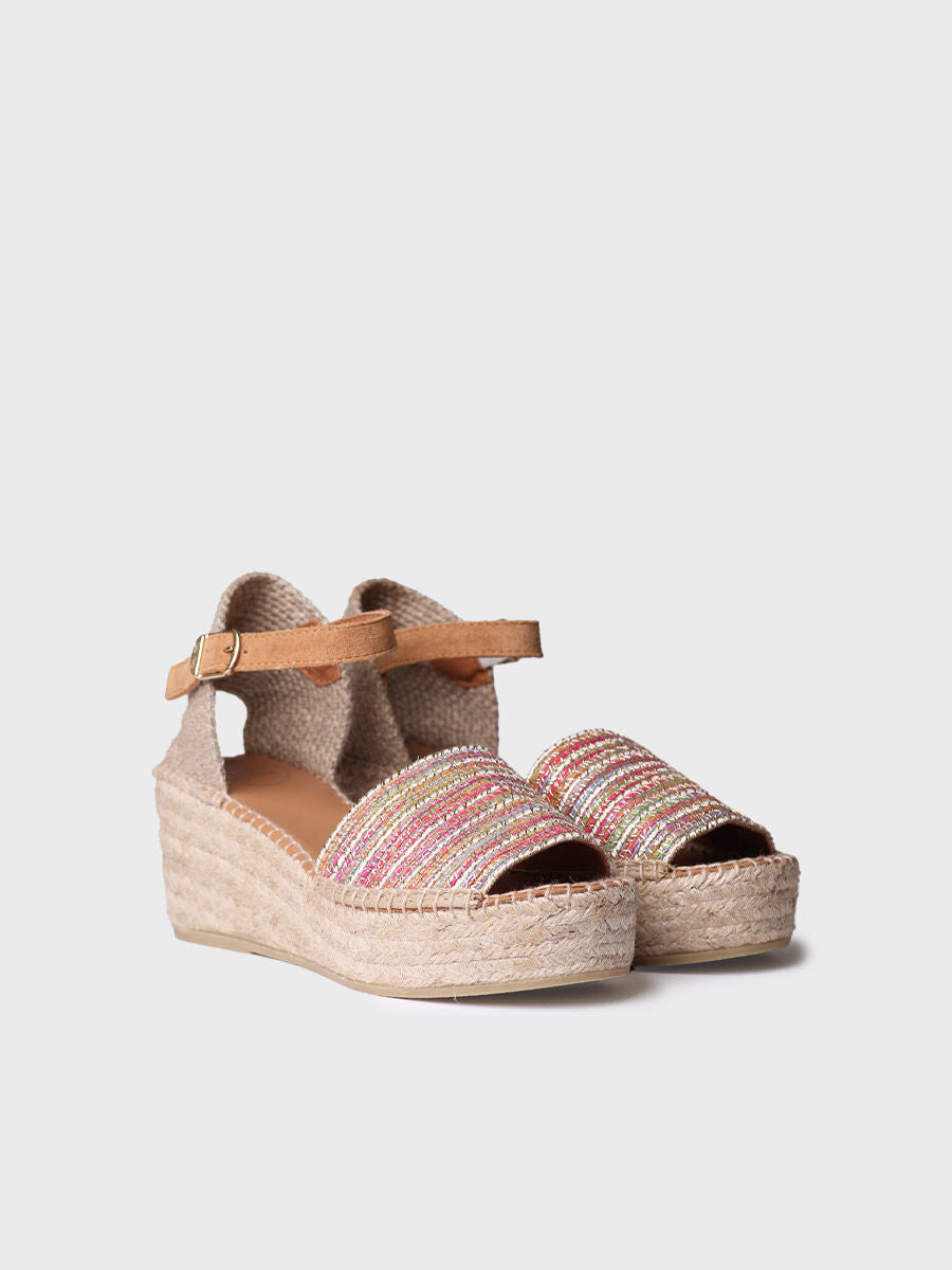 Women's peep toe espadrilles in MULTIcoloured fabric - IVET-CL-MULTI