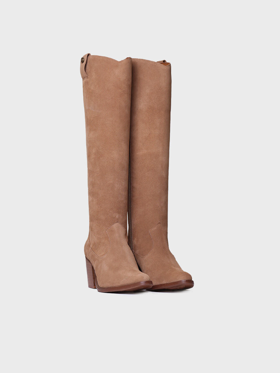 Bottes hautes pour femmes en daim couleur café - LYNN-SY