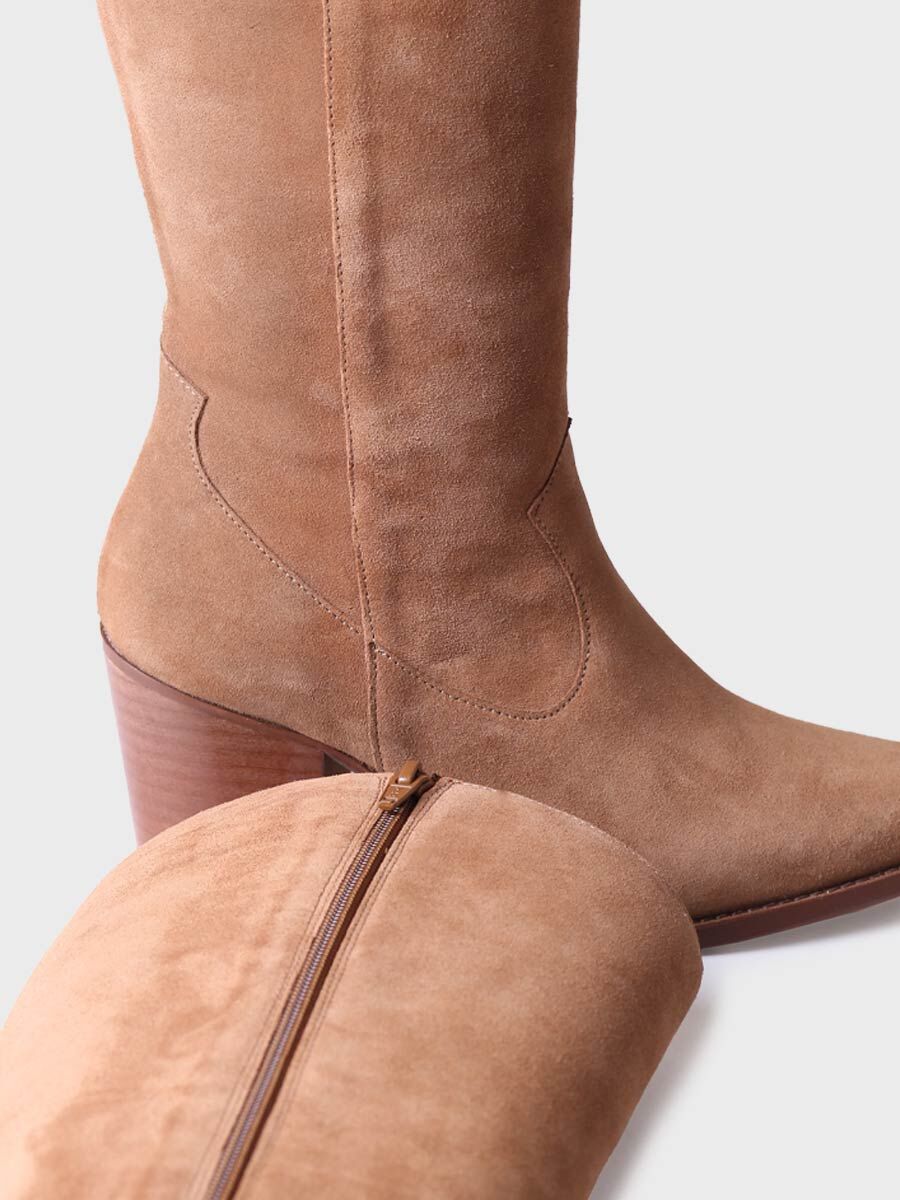 Bottes hautes pour femmes en daim couleur café - LYNN-SY