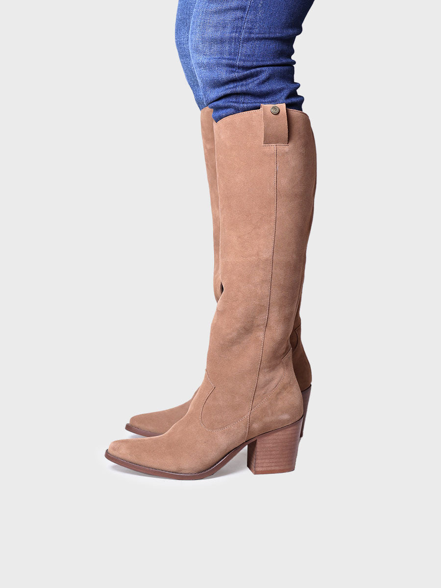 Bottes hautes pour femmes en daim couleur café - LYNN-SY