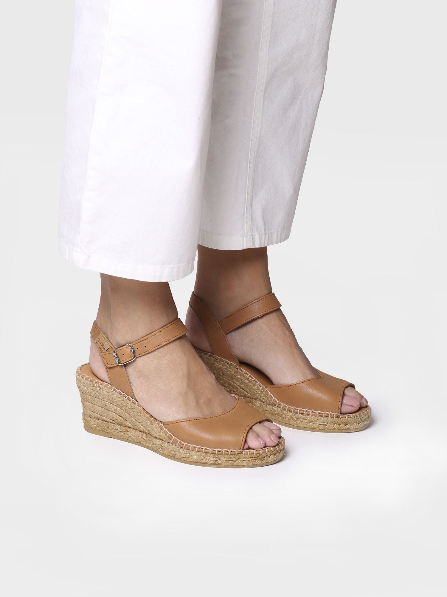 Women's wedge espadrilles in leather - SIA-P-TAN