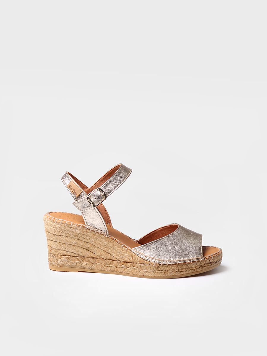 Women's wedge espadrilles in leather - SIA-P-PLATINUM