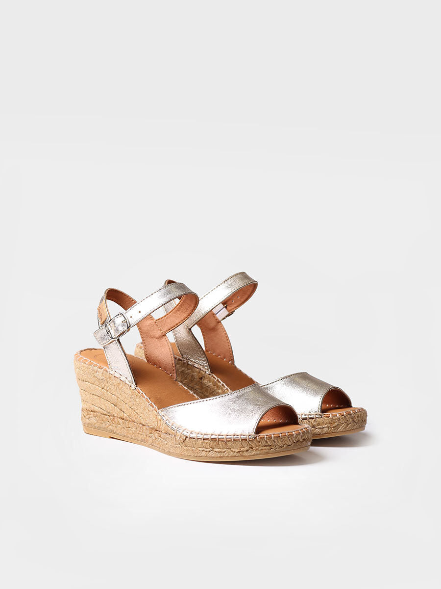 Women's wedge espadrilles in leather - SIA-P-PLATINUM