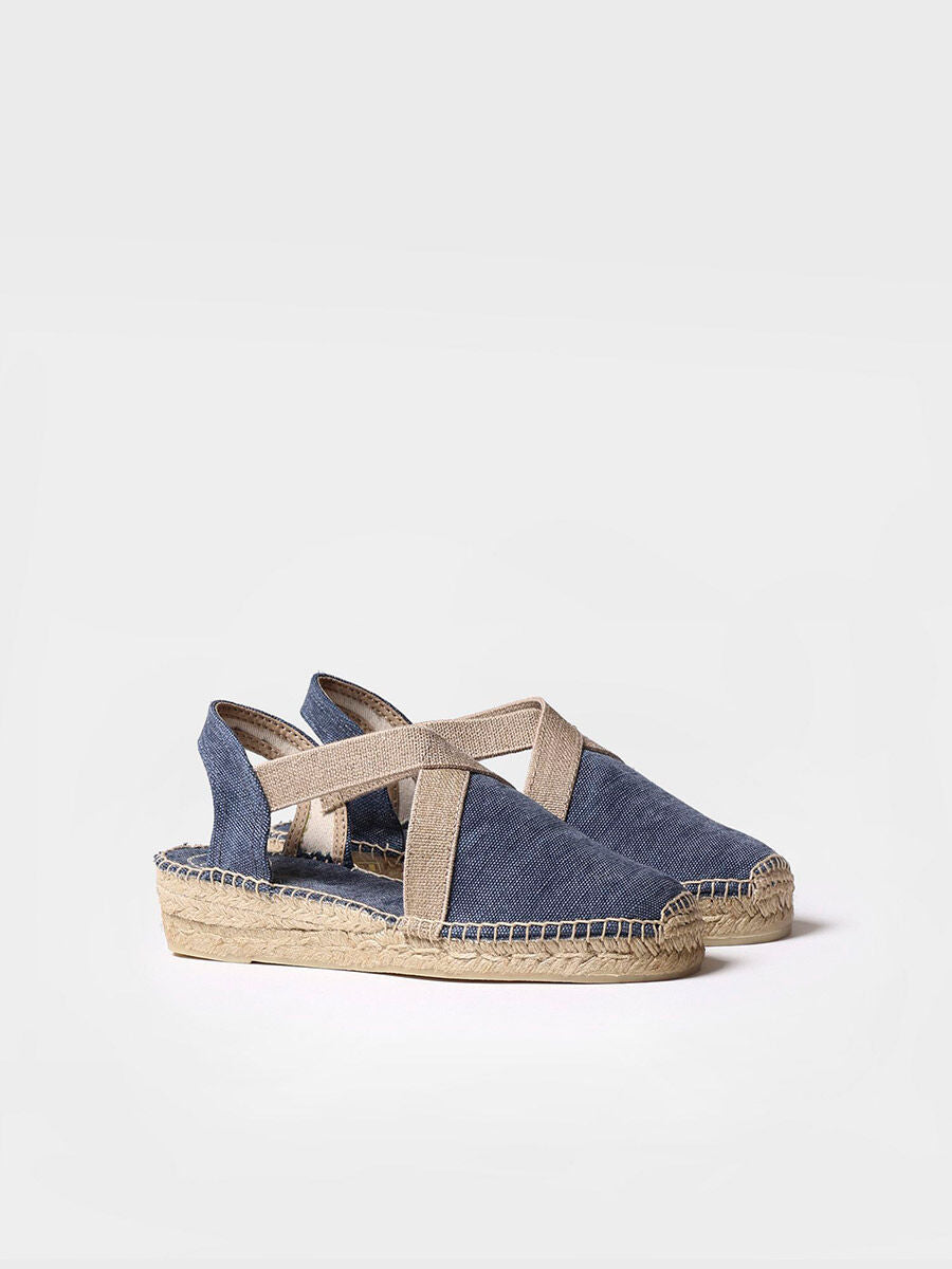 Women's flat vegan espadrilles in cotton fabric - VERDI-V-NAVY